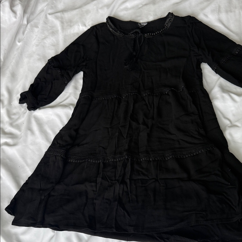 Divided Black Textured Dress
